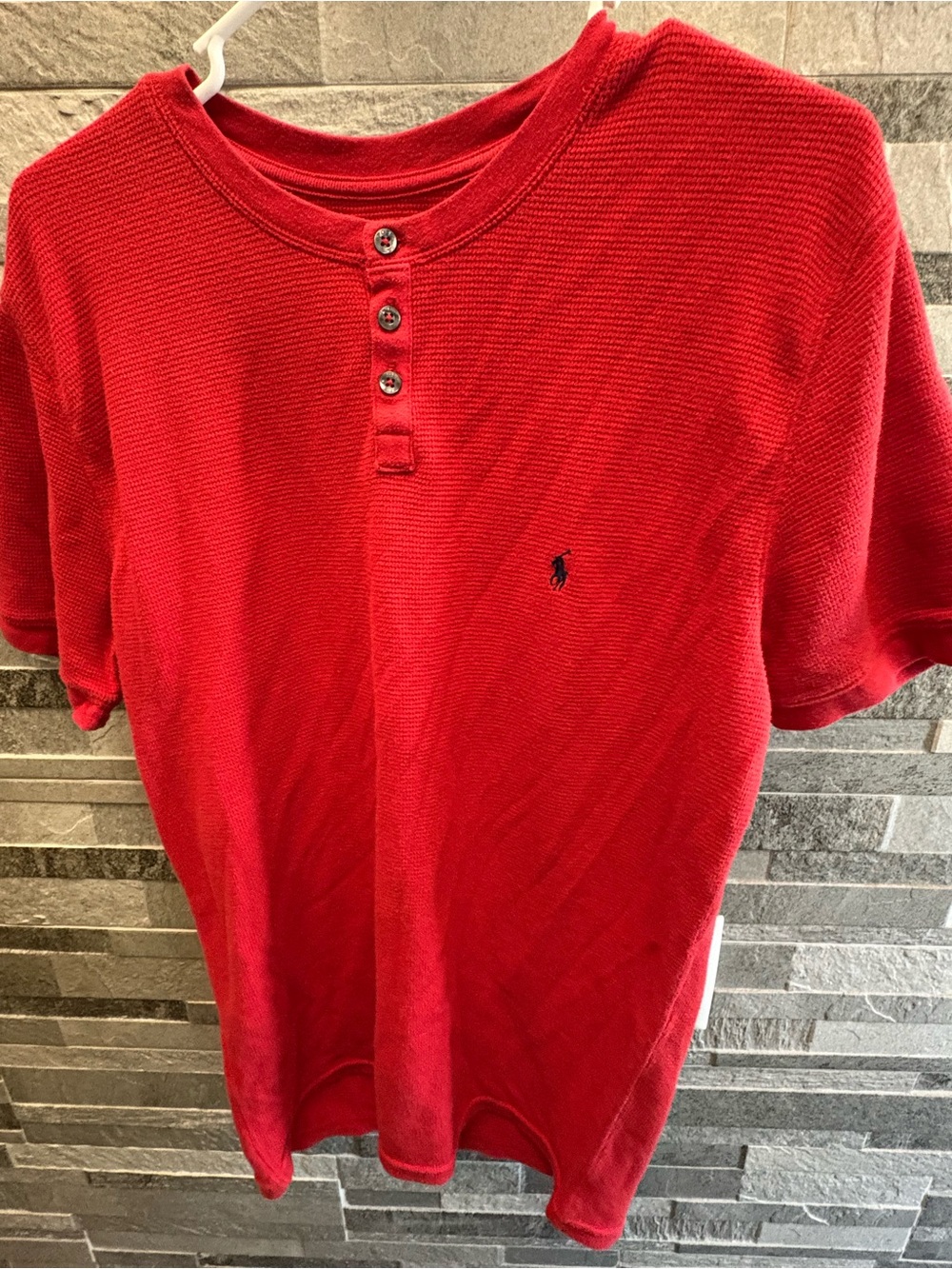 Polo by Ralph Lauren Red Short-Sleeve Henley with Embroidered Pony